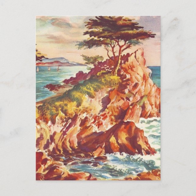 Postal Vintage Monterey Coastline Turismo californiano Es (Anverso)
