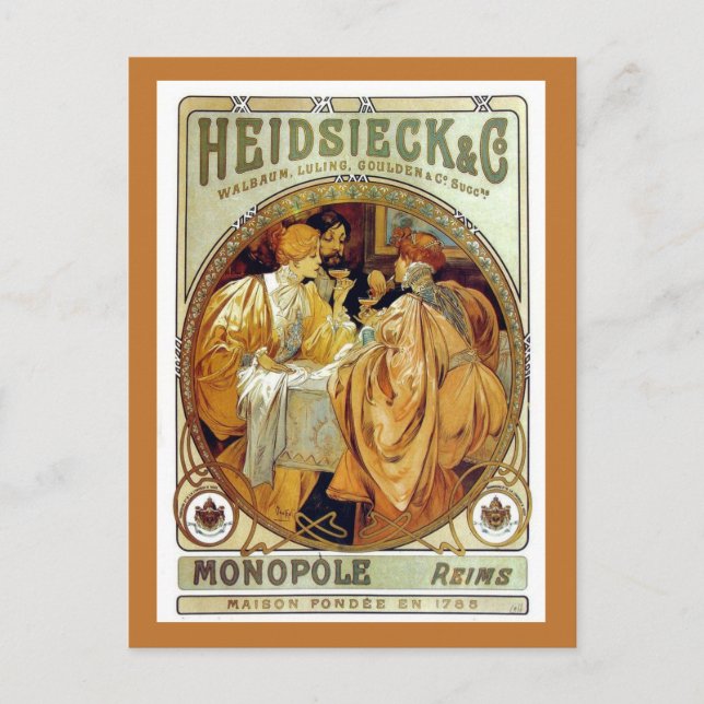 Postal Vintage Mucha Heidsieck & Co. (Anverso)