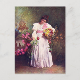 Postal Vintage - Mujer en el Jardín