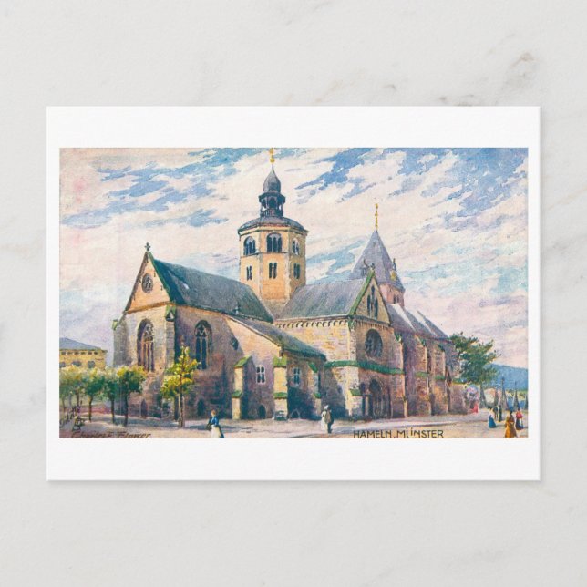 Postal Vintage Munster en Hamelin, Alemania (Anverso)