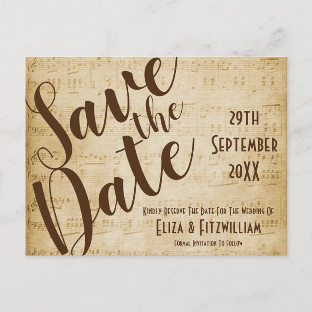 Postal Vintage Music Save The Date (Anverso)