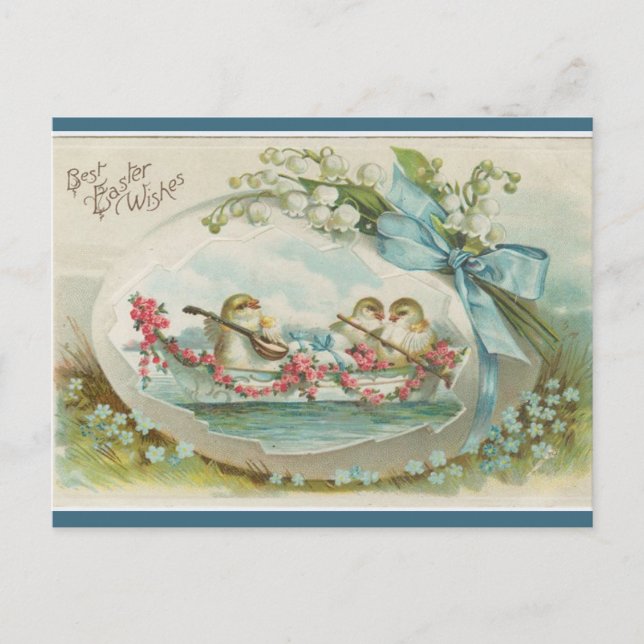 Postal Vintage Musical Chicks in Egg Easter (Anverso)