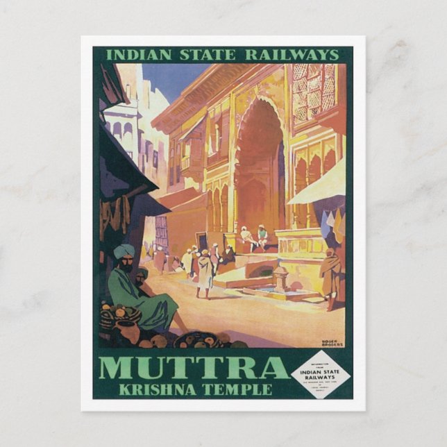 Postal Vintage Muttra Krishna Temple India (Anverso)