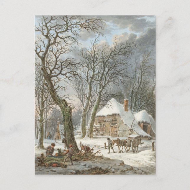 Postal Vintage navidad en el paisaje invernal (Anverso)