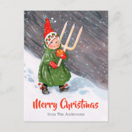 Postal Vintage Navidad Niñita nevando velas CC0319