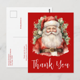 Postal Vintage Navidad Santa Claus Sonriente Gracias