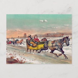 Postal Vintage Navidades de invierno Sleigh Postcard