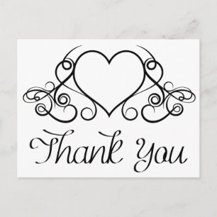 Postal Vintage Negro Y Blanco Corazón Gracias - Boda