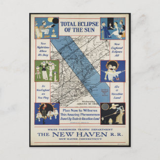 Postal Vintage New England Eclipse Path 1932