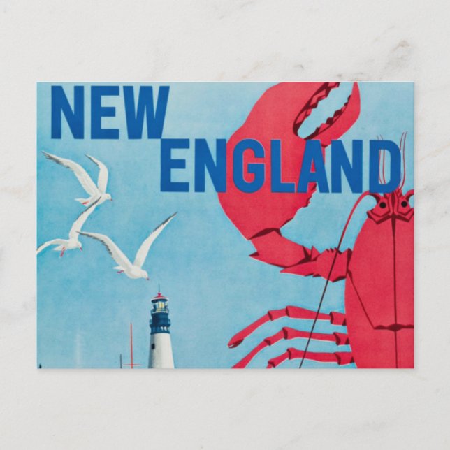 Postal Vintage New England Lobster Lighthouse Travel Post (Anverso)