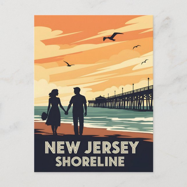 Postal Vintage New Jersey Shoreline Sunset (Anverso)
