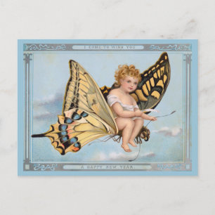 Postal Vintage New Year Greetings Angel Cherub