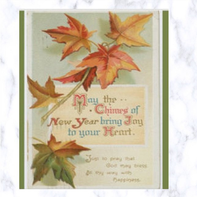 Postal Vintage New Year Leaves and Blesss (Subido por el creador)