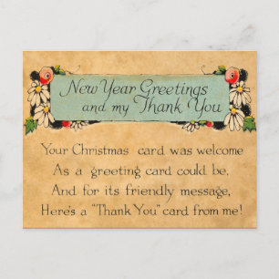 Postal Vintage New Years y Gracias