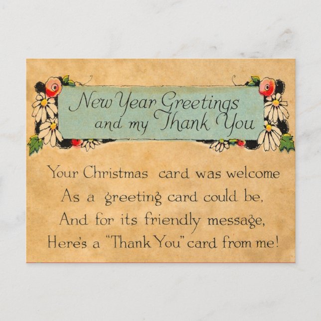 Postal Vintage New Years y Gracias (Anverso)