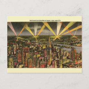 Postal Vintage New York City Skyscrapers Night Post Card