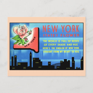 Postal Vintage New York State Flower and love poema trave