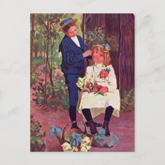 Postal Vintage - Niño y Chica en los bosques