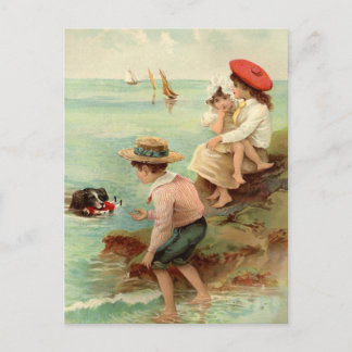 Postal Vintage - Niños en la playa