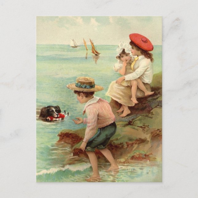 Postal Vintage - Niños en la playa (Anverso)