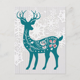 Postal Vintage nórdico Elk Deer con copas de nieve en vac