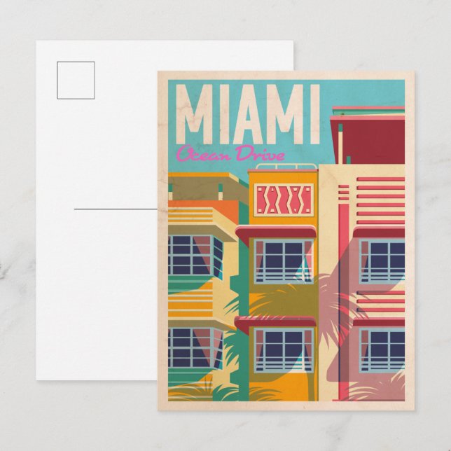 Postal vintage Ocean Drive Miami (Anverso / Reverso)