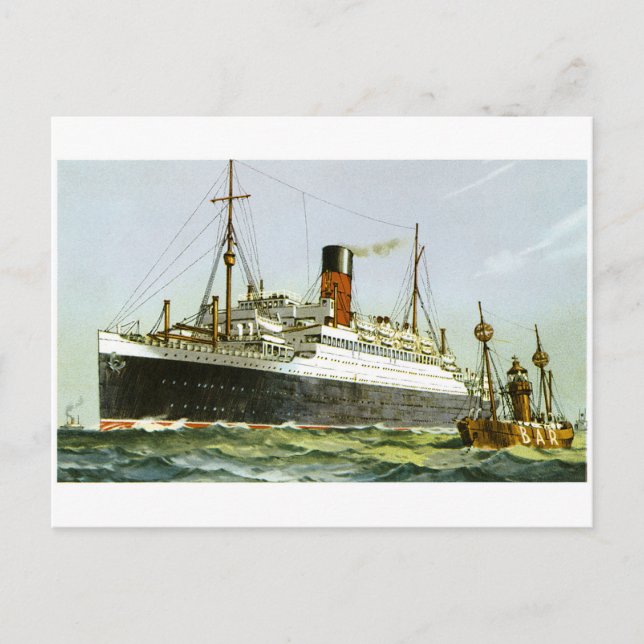 Postal Vintage Ocean Liner and Tugboat (Anverso)