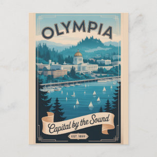 Postal Vintage Olympia Washington Viaje Retro