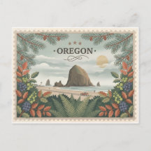 Vintage Oregon State Travel Cannon Beach Haystack 