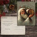 Postal Vintage Padre Navidad en Nieve con Yule Log<br><div class="desc">Retrato artístico de Robert Finlay McIntyre de Padre Navidad con un tronco de Yule en la nieve. Atrás se muestra el fondo sepia complementario con campos de texto editables.</div>