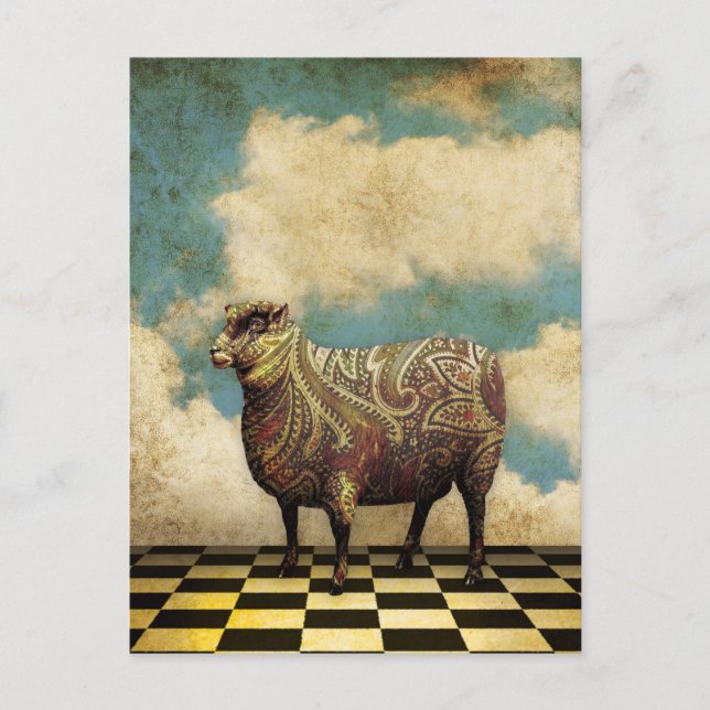 Postal Vintage Paisley Sheep in Brown (Anverso)