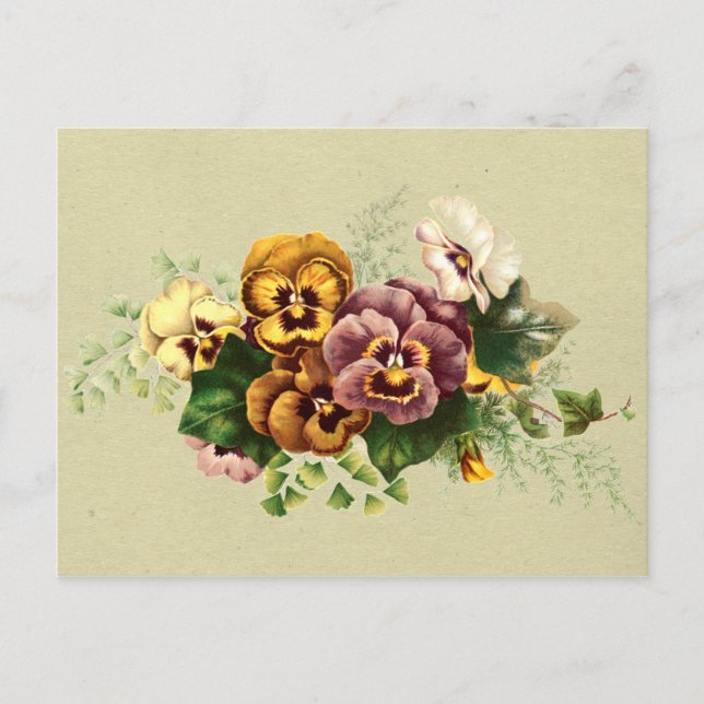 Postal Vintage Pansies Bouquet (Anverso)