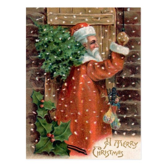 Postal Vintage Papá Noel en el traje anaranjado - navidad