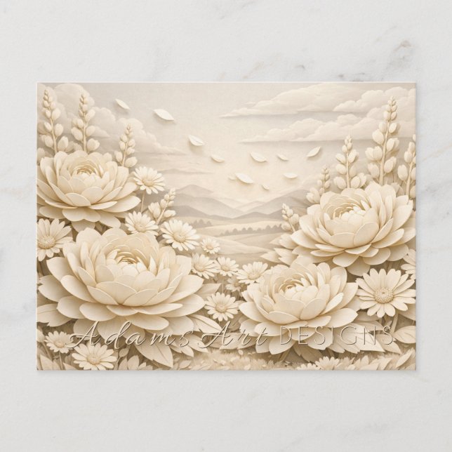 Postal Vintage Paper Flower Field Landscape (Anverso)