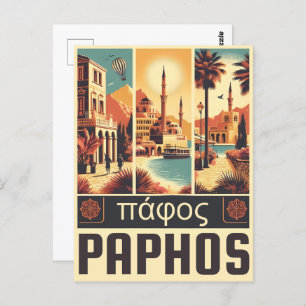 Postal Vintage Paphos City, recuerdo de regalo de vacacio