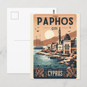 Postal Vintage Paphos City, recuerdo de regalo de vacacio