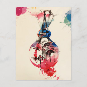 Postal Vintage Paris Eiffel Tower Travel Love Watercolor