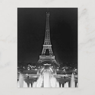 Postal Vintage Paris Fontains Torre Eiffel noche