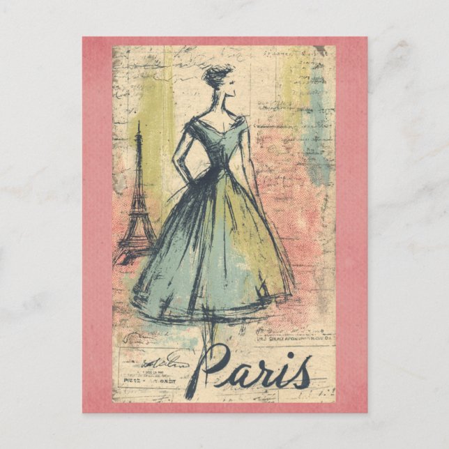 Postal Vintage Paris Francia Eiffel Tower Moda Francesa (Anverso)