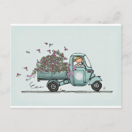 Postal Vintage Piaggio Pick Up with flowers