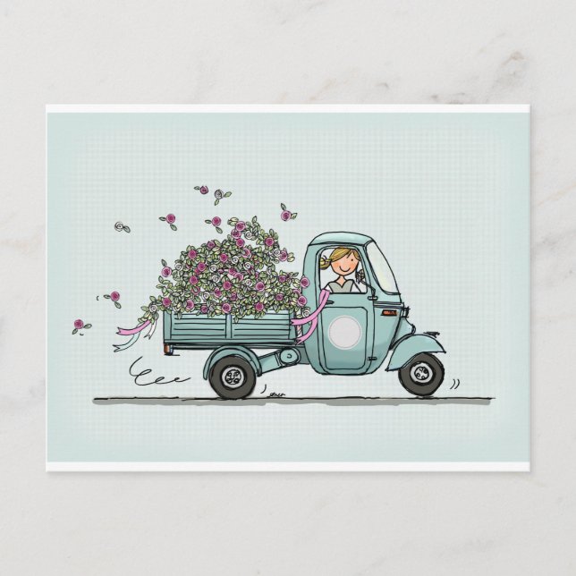 Postal Vintage Piaggio Pick Up with flowers (Anverso)