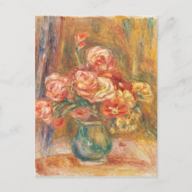 Postal Vintage Pierre Auguste Renoir Vase de Rosas (Anverso)