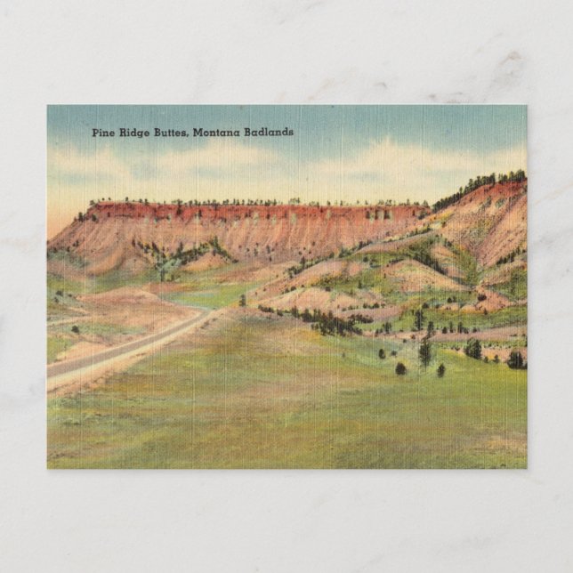 Postal Vintage, Pine Ridge Buttes, Montana, Badlands (Anverso)