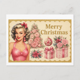 Postal Vintage Pink Christmas Tree Postcard