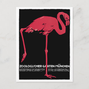 Postal Vintage Pink Flamingo Munich Zoo