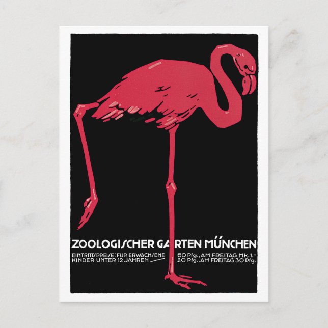 Postal Vintage Pink Flamingo Munich Zoo (Anverso)