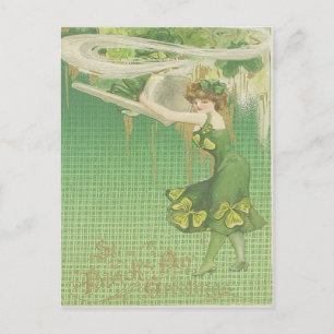 Postal Vintage Pipe Maiden Shamrock St Patrick's Day Card