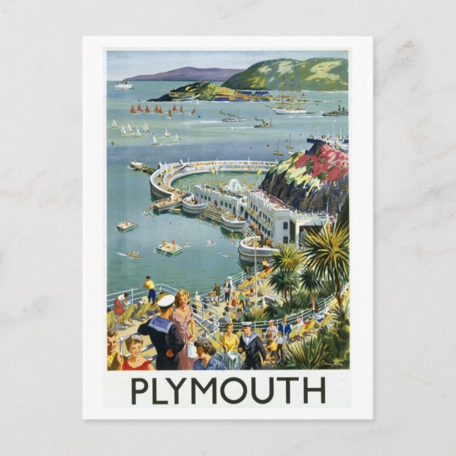 Postal Vintage Plymouth England Travel Poster (Anverso)