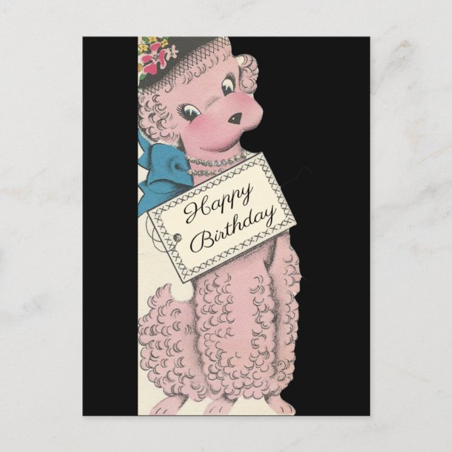 Postal Vintage Poodle Happy Birday (Anverso)