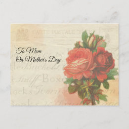 Postal Vintage Post Mail Día de la Madre Red Rose Bouquet